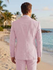 2pcs Men's 2 Piece Linen Suits For Men Slim Fit Casual Beach Wedding Summer Grooms Groomsmen Linen Blazer Pants Suit - 粉色 - 查看 2