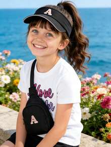 2PCs Children Baseball Hat With Mini Bag Boys Girls Camping Hat Anti-UV Strap Kids Bucket Hat Headwear For 3-8 Years Old Baby - Black - View 2