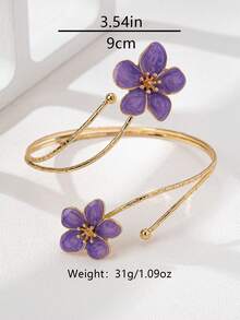 1pc Elegant & Cute Flower Oil Drop Arm Cuff Bracelet, Suitable For Women's Vacation, Daily Wear - Purple - View 4