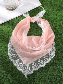 1pc Bohemian Floral Lace Women's Headscarf, Breathable Pleated Triangular Headband With Pom Pom Trim, Suitable For Music Festivals, Brides, Beach & Casual Outfits, Spring/Summer Hair Accessory - Multicolor - View 8