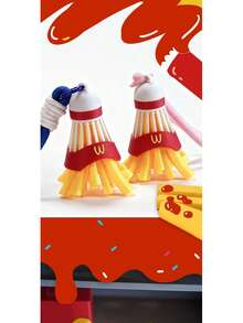 2026 Nouveau 1 pièce Porte-clés de Badminton imprimé en 3D en forme de frites - Charm de sac thématique McDonald's, accessoire sportif et mignon pour sac à dos, cadeau pop culture unique - parfait pour l'anniversaire, la Saint-Valentin, Pâques - Multicolore - Voir 5
