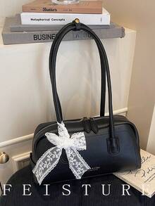 1个FEISTURE PU皮革保龄球包，时尚单肩/腋下包，拉链封口，适合女孩、女士、大学生、年轻职业人士，非常适合工作、商务、通勤和上学。 - 黑色 - 查看 4