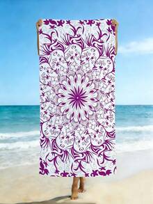 1pc Ultra-Fine Fiber Beach Towel, Purple Patterned Mandala Style Beach Towel, Soft, Sand Proof, Quick Drying - Suitable For Use On Beaches, Swimming Pools, And Camping - Type B - View 4