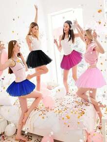 1 Stück/3 Stück/5 Stück einfarbiger Polyester Tüll Rock, geeignet für alle Jahreszeiten, 30cm aufgeblähter Rock, nicht erwachsener Mini-Rock, transparenter Taille Bühnenrock, Ballett Tutu, Aufführungskostüm, Makaron farbiger Tüllrock, Prinzessinnenkleid, atmungsaktives Mesh, Weihnachtsrock, Petticoat Valentinstag Accessoires, Sommer, Strand, Hochzeit - Mesh-Tutu-Rock - Übersicht 4