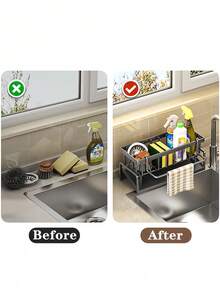 Bộ giá đựng đồ đa năng bằng nhựa cho bồn rửa nhà bếp và phòng tắm - Giá treo đồ gắn vòi, thích hợp để đựng khăn lau bát đĩa, miếng bọt biển, bàn chải, nước rửa chén, bi thép và các vật dụng sắp xếp đồ đạc khác, dễ dàng vệ sinh, giải pháp lưu trữ tiết kiệm không gian và giúp sắp xếp nhà cửa gọn gàng, phụ kiện nhà bếp, đồ dùng nhà bếp, quà tặng ngày Valentine, phụ kiện phòng tắm, nhà bếp - Nhiều màu - Xem 4