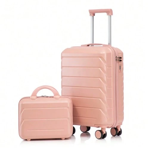 14"/19" 2-Piece ABS Spinner Suitcase Set With Combination Lock & 14" Cosmetic Bag - Pink - View 1