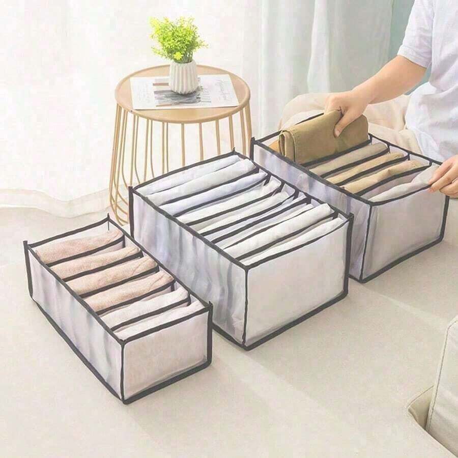 Foldable Drawer Clothes Organizer, Washable Mesh Storage Box With Divider Grids (7 For Leggings/Pants, 9 For T-Shirts), 36*25*5cm For Socks Bras Underwear, Space-Saving For Dorm Bedroom - Gray - View 1