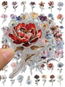 50PCS Silver Gilding Technique Stickers Aesthetic Silver Flowers Transparent PET Decals Crapbooking Laptop Phone Skateboard Guitar Luggage Notebook Helmet Gift Vinyl Waterproof Stickers Supplies Journal - 1 Set - View 4