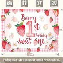 2D - A Unique 2D Birthday Parties - Pink Decoration With Words Berry 1st Birthday, Adorned With Strawberries And Flowers, Children's Joyful Celebrations. Suitable As A Holiday Background - 彩色 - 查看 3