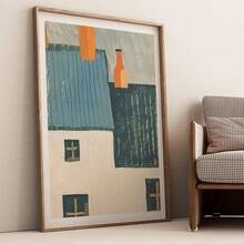 1幅蓝色田园小屋墙面艺术画，乡村质朴家居插画，复古农舍装饰，民俗复古家居海报，方形温馨家居装饰，无框 - 風景 - 查看 1