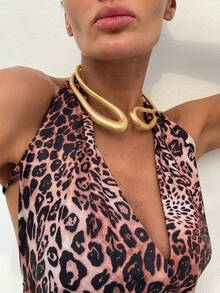 1pc Bohemian Style Exaggerated Double-Layer Hollow Water Drop Pendant Necklace, Luxurious Minimalist Casual Daily, Party, Vacation, Couple Date, Women's Festival Birthday Versatile Jewelry Gift - Collar - View 2