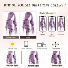 30英寸紫色合成长卷发假发，女士蕾丝前波浪假发，逼真洛丽塔长直发透气纤维假发帽 - 乾枯玫瑰色 - 查看 10