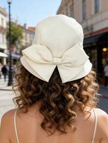 1 Pc Fisherman's Hat Sunshade Sun Protection Face Enhancement Small Bucket Hat Women's Fashionable Split Bow Hat Versatile Commuting UV Protection Outdoor Basin Hat - Multicolor - View 3