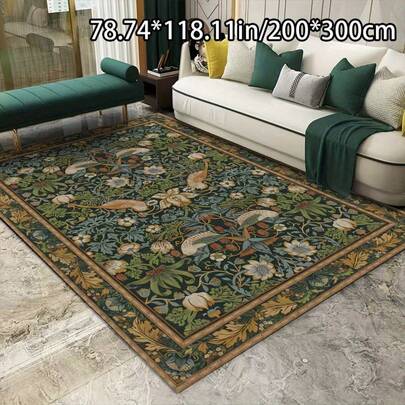 Elegant Bird Pattern Carpet, Floral Pattern Rug, Luxury Mat, 800gsm Velvet Area Rug, Non-Slip Backing, Machine Washable Carpet, Washable Mat, Living Room Carpet, Living Room Area Rug Bathrooom Decor