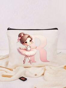1pc Pink Ballet Girl & Letter Print Personalized Makeup Bag, Music Girl Pattern Cosmetic Storage Pouch, Personalized Letter Music Festival Bridesmaid Gift Makeup Bag,Pouch,Makeup Pouch,Travel Essential - Multicolor - View 6