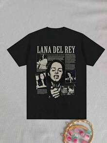 2025 New LanaS Del Rey Printed-Shirt Men And Women Fashionable-Hop Streetwear Short Sleeve Plus Sizes Fashion Girl Tees - 黑色 - 查看 1