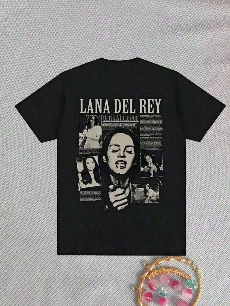 2025 New LanaS Del Rey Printed-Shirt Men And Women Fashionable-Hop Streetwear Short Sleeve Plus Sizes Fashion Girl Tees - 黑色 - 查看 1