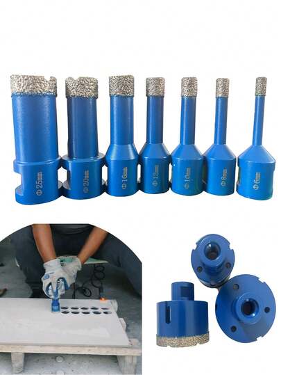 14mm螺纹连接钎焊金刚石钻头，适用于石材钻孔、瓷砖钻孔、岩石板钻孔、炉灶钻孔、玻璃钻孔，钻孔直径6mm-68mm多种常用尺寸，采用小型蜡冷却工艺，可连续作业而不变形，高速焊接均匀无抖动，进给方便。