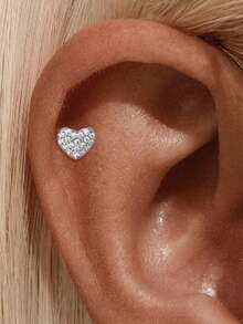 1Pc 925 Sterling Silver Moissanite Cute Heart Stud Earring Flat Back Cartilage Helix Piercing Hypoallergenic Pure Silver Suitable For Women'S Daily Wear,Wedding,Parties, And Banquet Occasions - Silver - View 5