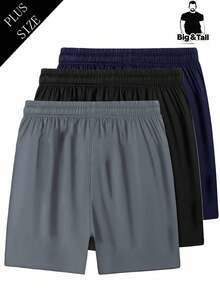 Pantalones cortos para hombre de talla grande, pantalones de pierna recta elástica de 5 pulgadas para verano, unicolor, bolsillos con cremallera, cordón, ligeros, para deportes, correr y fitness - Gris Oscuro - Ver 3