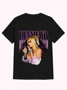 Bunnie Xo Smokeshow, Estampado Casual, Cómoda y Versátil, Camiseta Estampada de Algodón de 220g con Patrón de Letras. Camiseta de manga corta con cuello barco y color sólido para mujer de Jpg, adecuada para el verano, se combina con camisas estampadas, blusas de mujer y camisetas estampadas de manga corta. Ropa de Mujer - Negro - Ver 1