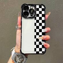 1 Stück, schwarz-weißes Gittermuster, einfaches, stilvolles, quadratisches Handyhülle für iPhone 11/12/13/14/15/17/Air/Pro/Plus/Pro Max und Galaxy S22/S223/S84/S25/Ultra/FE/EDGE. Geeignet als Geschenk für Freunde oder Valentinstagsgeschenke. - Verschiedenfarbig - Übersicht 4