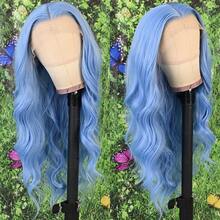 13X4 Purple Color Long Body Wave Lace Front Wig 26" Long Wavy Wigs Glueless Free Part 180% Density Violet Purple Wavy Hair With Adjustable Straps & Combs Heat Resistant Soft Loose Wave Synthetic Hair Replacement Wigs For Women Perfect For Daily Wear Parties & Special Occasions - 淺藍色 - 查看 2