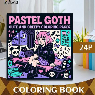 GDTME Sweet And Cool Style Pastel Goth Gothic Girl Coloring Book, Dark Lolita Themed Line Art Coloring Book, All-Age Stress-Relief Doodle Book, Pearlescent Cover Design, Perfect Gift For Back-To-School And Valentine's Day