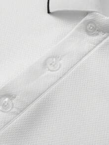 Camisa polo de manga corta casual de verano para hombre con cuello y botones de contraste, adecuada para golf y deportes, camisa polo blanca - Blanco - Ver 7