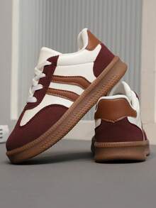 1 Pair Children's Casual Sneakers, Boys & Girls Spring 2026 New Student Running Shoes, Versatile Soft Sole Sports Shoes - Burgundy - View 1