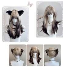 24in Layered Ombre Blonde Brown Synthetic Long Straight Wig Women Fluffy Cosplay Wig With Bangs For Lolita Party Daily Use - Multicolor - View 4