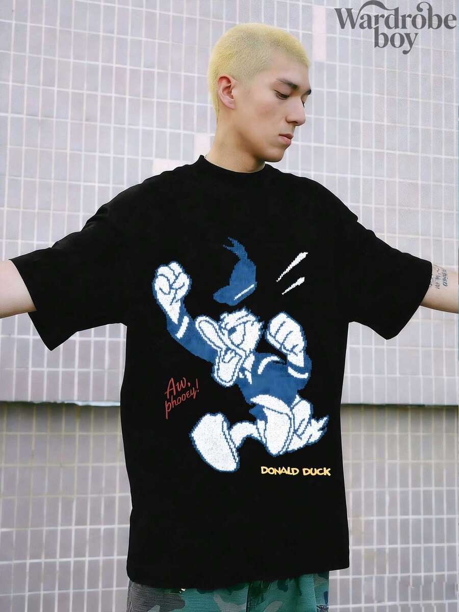 Disney Printed T-Shirt,Men's Donald Duck Sprint Print T-Shirt, Disney 'Cars' Pit Crew T-Shirt,Unisex,High-Quality Pure Cotton T-Shirt,Suitable For All Seasons, Comfortable And Breathable| Exquisite Design | The Best Choice For Giving Gifts - màu đen - Xem 1