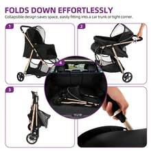 BALCONERA 15kg Foldable 3-Wheel Pet Stroller For Medium & Small Dogs/Cats | Mesh Window & Brakes - Black - View 7