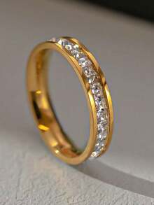 4/2/1pc Golden Jewelry Set, Understated Luxury And Elegant Stainless Steel Jewelry Set, Perfect For Dating Occasions, Vibrant Party Gatherings, Daily Commuting Routines, And A Thoughtful Valentine's Day Gift, Featuring A Sleek Polished Bangle With Delicate Textured Details - Gold - View 3
