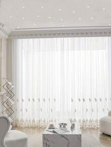 1件欧式蕾丝刺绣半透明窗帘，白色刺绣薄纱窗帘，适用于客厅、卧室、餐厅、阳台 - 彩色 - 查看 4