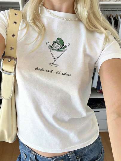 Camiseta ajustada de manga corta y cuello redondo casual para mujer, blanco verano