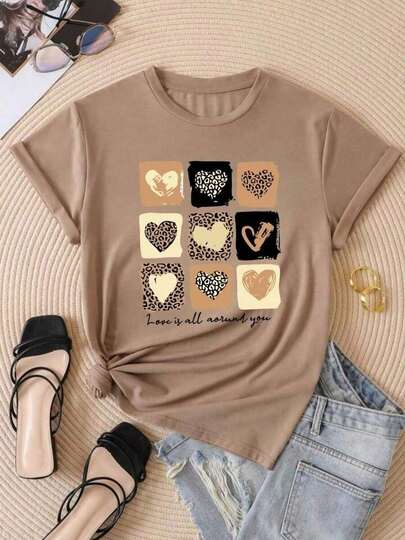 Camiseta T-shirt Love Coração Tendencia Babylook 100% Algodão Animal Print