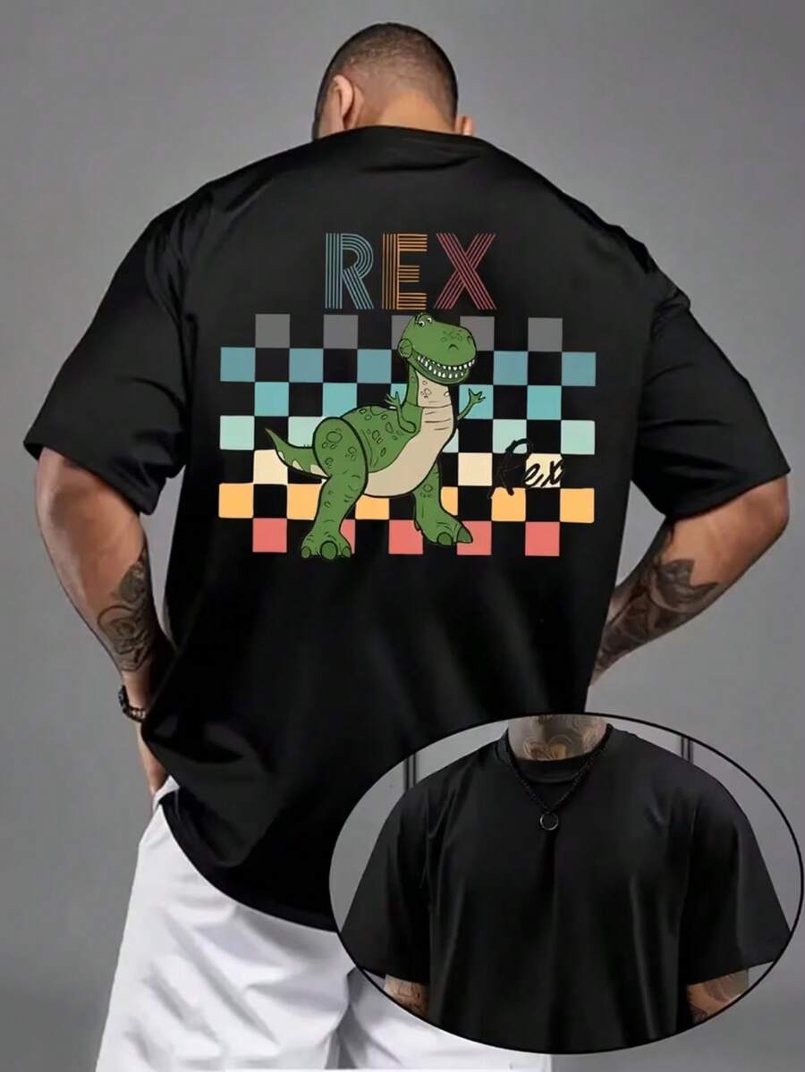 1 Piece, Disney Men's T-Shirt, Disney Toy Story Hugging Dragon Theme Series Men's Casual Short-Sleeved T-Shirt, Round Neck Casual Comfortable T-Shirt, Breathable And Light, Suitable For Sports And Leisure Wear, Loose T-Shirt, Suitable For Gifts, Suitable For Travel And Party Wear. - màu đen - Xem 1