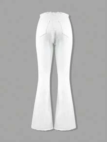 NVFelix Women's Low-Waist Slim Fit Flare Jeans, Stretchy Fabric, Distressed Details, Retro Casual Style, Perfect For Thanksgiving And New Year Wear, White - White - View 9