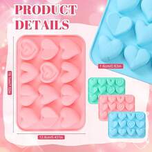 3 Pcs Heart Shaped Silicone Molds Nonstick Heart Chocolate Muffin Molds For Galentine Valentine's Day Candy, Brownies, Tartlets, Soaps, Pudding, Dessert BaFKing(Large,12 Holes,Pink,Blue,Gre1en) - 粉紅色大號 - 查看 3