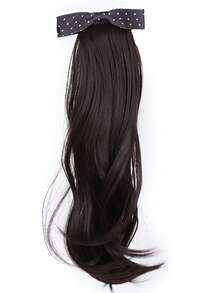 女士合成编织假发，带蝴蝶结和波点装饰，马尾辫带发夹，自然蓬松，增加发量，低马尾假发，爪夹，发卡 - 彩色 - 查看 10