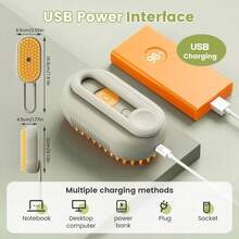 4-In-1 Pet Cat Dog Steam Brush For Massage, Cleaning, Shedding And Combing, Effective Fur Removal, One-Key Grooming, Anti-Static, USB Rechargeable, Pet Grooming Massage Comb, Water Spray Pet Massage Brush - Multicolor - View 6