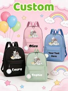 This Custom-Designed Large-Capacity Casual Multi-Purpose Back-To-School Backpack Features A Cute Cartoon Cat Print, Making It Perfect For Daily Outings, School, Commuting, Travel, And Outdoor Adventures. It Makes A Wonderful Gift For Family And Friends. - Multicolor - View 2