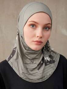 Geometric Print Headscarf, Sporty Lining, Women's Quick-Wear Headband - Coffee Geometry - View 4