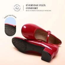 Women's Mary Jane Chunky Low Heels Comfortable Slip On Dress Shoes Closed Round Toe Casual Versatile Work Pumps Flats Shoes - 紅色 - 查看 4