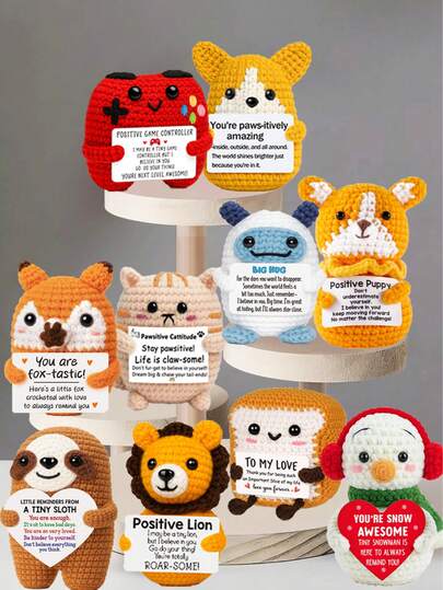 1件手工钩织桌面摆件，可爱卡通动植物造型，贴心生日礼物，送给闺蜜、女友、姐妹、妈妈、奶奶、同事、家人，传递正能量，创意派对、母亲节、感恩节装饰