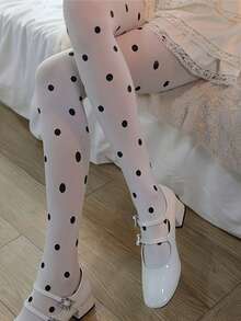 1双女士天鹅绒波点紧身裤袜，白色修身连裤袜，简约美学，春夏款 - 白色 - 查看 6