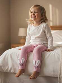 Toddler Baby Girl Bunny Ear Pants Infant Easter Outfit Spring Clothes Dot Print Fleece Legging Pants Bottoms - Pink - View 5