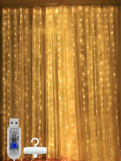 300/200/100 LED Fairy String Lights, Warm USB Curtain Lights, LED Fairy Curtain Lights, USB Powered, 8 Flashing Modes, Warm White Fairy Lights, Holiday Hanging Decor, Valentine's Day Decor, Wedding Decor, Suitable For Window Sill Decor, New Year, Bedroom Decor, Wedding Party, Bedroom, Indoor, Wedding, Party, Birthday, Yard, Doorway, Indoor Outdoor Decor, Party, Garden, Balcony Decor