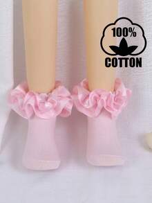 1 par de calcetines de algodón para niñas bebé con gran volante de encaje, calcetines de princesa de baile de encaje 3D - Rosa Fucsia - Ver 11